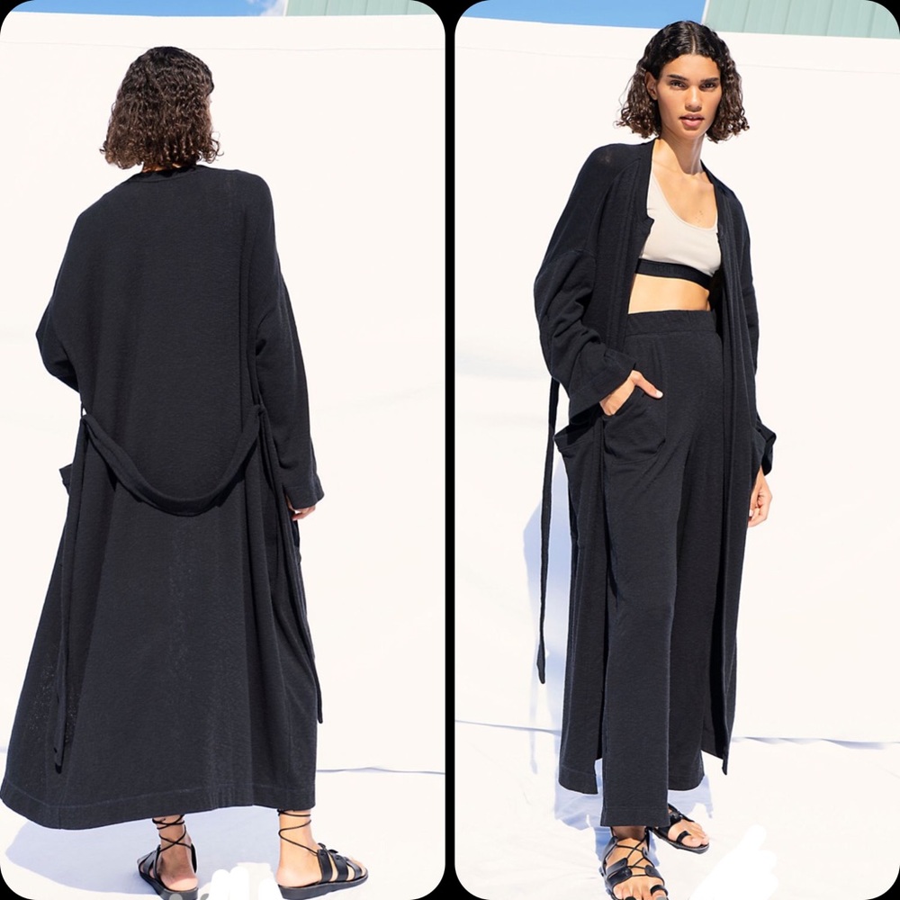 NEW FREE PEOPLE Black Knit 3pc Lounge Set Longline Cardigan, Sweater & Pants XS - Picture 3 of 13